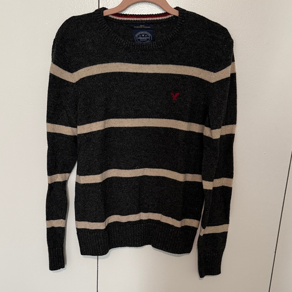Vintage American Eagle Outfitters Black and Tan Crewneck Sweater